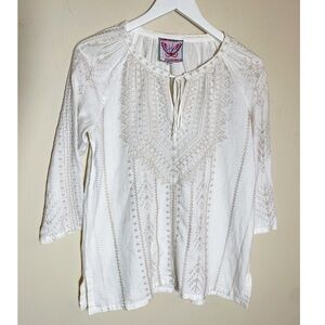 Johnny Was Embroidered 3/4 Sleeve Top - Cream Colored.